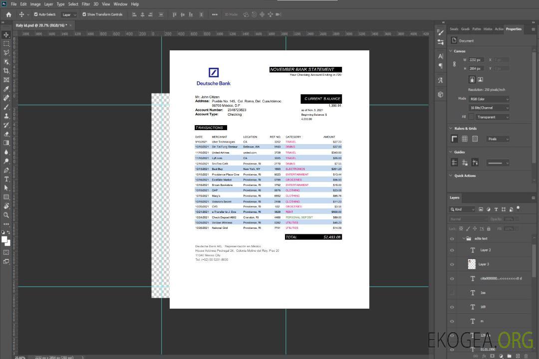 Modèle de relevé bancaire Mexique Deutsche facile à remplir au format Excel et PDF template